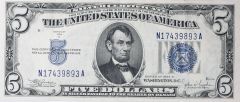 1934C $5 Silver Certificate FR1653 AU Uncertified
