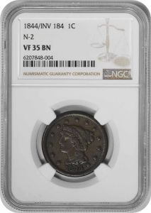 1844/81 Large Cent VF35BN NGC