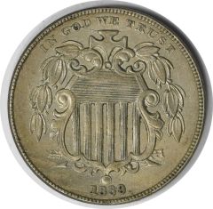 1869 Shield Nickel AU Uncertified #238