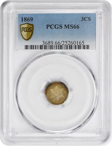 1869 Three Cent Silver MS66 PCGS