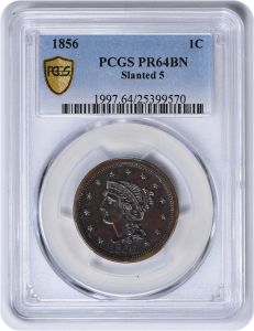 1856 Large Cent Slanted 5 PR64BN PCGS