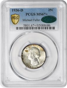 1936-D Washington Silver Quarter MS67+ PCGS (CAC)
