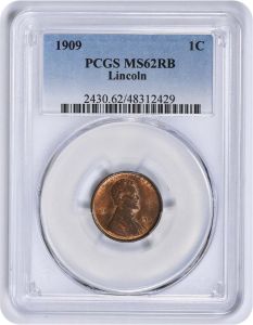 1909 Lincoln Cent MS62RB PCGS