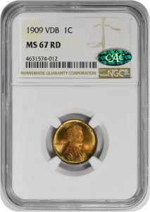 1909 Lincoln Cent MS67RD NGC (CAC)