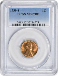 1939-S Lincoln Cent MS67RD PCGS