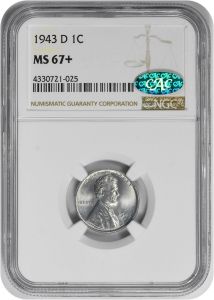 1943-D Steel Lincoln Cent MS67+ NGC (CAC)