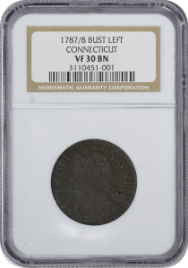 1787/8 Connecticut Copper Bust Left VF30BN NGC