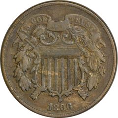 1866 Two Cent Piece VF Uncertified