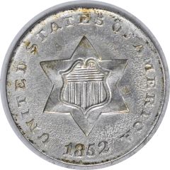 1852 Three Cent Silver MS60 Uncertified #845