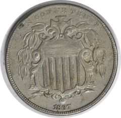 1867 Shield Nickel No Rays RPD EF Uncertified #915