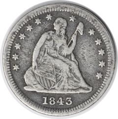 1843-O Liberty Seated Silver Quarter Large O FS-501 F Uncertified #101