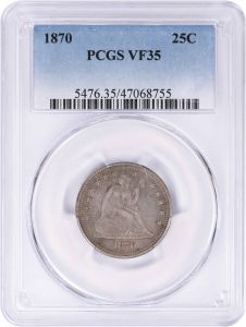 1870 Liberty Seated Silver Quarter VF35 PCGS