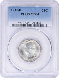1932-D Washington Silver Quarter MS64 PCGS