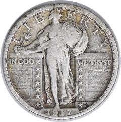 1917-S Standing Liberty Silver Quarter Type 2 VF Uncertified #1041