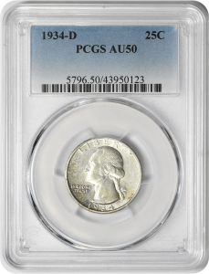 1934-D Washington Silver Quarter AU50 PCGS