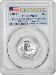 2018-S Block Island Silver Quarter Reverse Proof 50th Anniversary Set PR70 First Strike PCGS