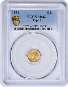 1854 $1 Gold Type 1 MS62 PCGS