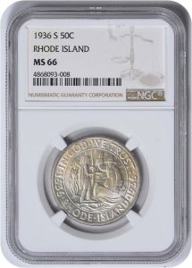 Rhode Island Commemorative Silver Half Dollar 1936-S MS66 NGC