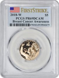 2018-W Breast Cancer Awareness Commemorative $5 Gold PR69DCAM