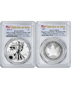 2019 Pride of Two Nations Silver Eagle and Maple Leaf U.S. Set PR70 First Day of Issue PCGS