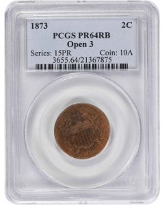 1873 Two Cent Piece Open 3 PR64RB PCGS 