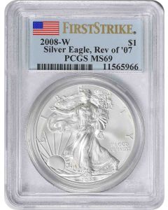 2008-W $1 American Silver Eagle Burnished Reverse of 2007 MS69 First Strike PCGS