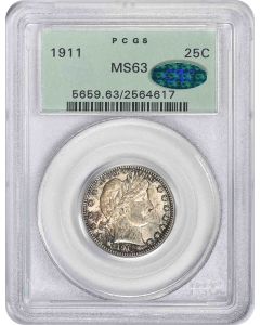 1911 Barber Silver Quarter MS63 PCGS OGH (CAC)