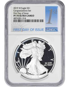 2019-W $1 American Silver Eagle Congratulations Set PF70UCAM First Day of Issue NGC