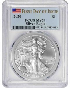 2020 $1 American Silver Eagle Ms69 First Day of Issue PCGS
