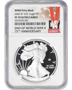 2020-W $1 American Silver Eagle End of World War II v75 Privy PR70UCAM NGC