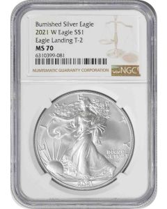 2021-W $1 American Silver Eagle Type 2 Burnished MS70 NGC