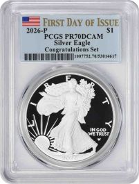 2026-P $1 American Silver Eagle Congratulations Set PR70DCAM First