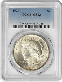 1924 ピースダラー PCGS MS63 銀貨 1924 Peace Silver Dollar MS63 PCGS