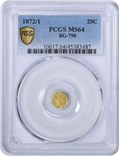 1872/1 Quarter Dollar California Gold Round Indian BG-790 MS64 PCGS