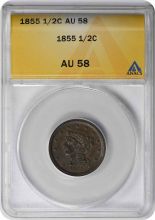 1855 Half Cent AU58 ANACS
