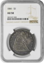 1841 Liberty Seated Silver Dollar AU58 NGC