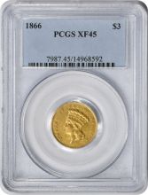 1866 $3 Gold EF45 PCGS