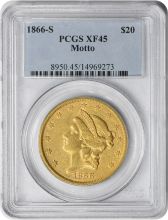 1866-S $20 Gold Liberty Head Motto EF45 PCGS