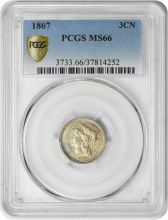 1867 Three Cent Nickel MS66 PCGS