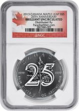 2013 Canada $5 Silver Maple Leaf 25th Anniversary BU NGC