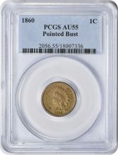 1860 Indian Cent Pointed Bust AU55 PCGS