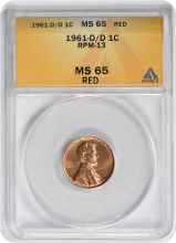 1961-D/D Lincoln Cent RPM 13 MS65RD ANACS