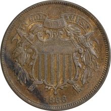 1866 Two Cent Piece EF Uncertified