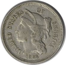 1865 Three Cent Nickel EF Uncertified