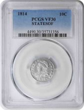 1814 Bust Silver Dime STATESOF VF30 PCGS