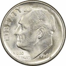 1949-S Roosevelt Silver Dime MS63 Uncertified