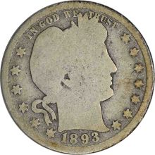 1893-S Barber Silver Quarter AG Uncertified