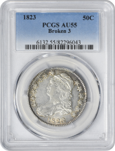 1823 Bust Silver Half Dollar Broken 3 AU55 PCGS
