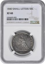 1840 Liberty Seated Silver Half Dollar Small Letters EF40 NGC