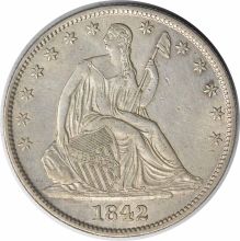 1842-O Liberty Seated Silver Half Dollar Medium Date AU58 Uncertified #304
